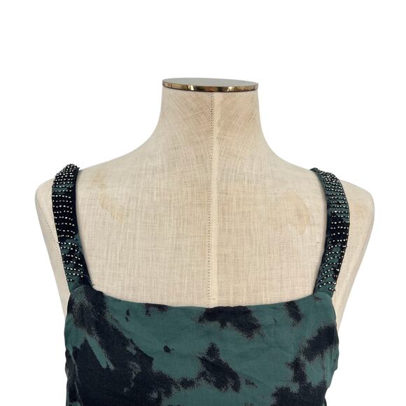 Zara Maxi Dress Tie Dye Printed Chiffon Beaded Straps‎ Green Size Small - Picture 4 of 16